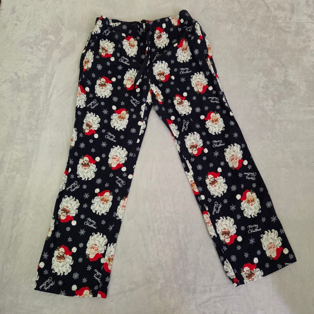 Old Navy Mens Medium Flannel Pajama Pants Navy Blue Santa Face Snowflake Cotton